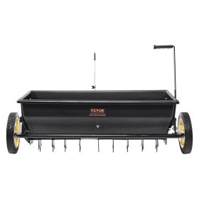 VEVOR Seed Spreader, 100 LB Capacity, Towable Poly Drop Design with 10" Wheels, Durable Steel Spike Aerator, for Efficient Fertilizing, Seeding