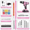 Cordless Drill Kit, 20V Electric Drill with Battery and Charger Pink DIY Power Tools Rechargeable Lithium Drill Kit 20V 12V Screwdriver