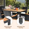 7 Piece Patio Dining Set, Outdoor Patio Conversation Set with Acacia Wood Table Top and Rattan Chairs and Soft Seat Cushions for Deck Backyard Garden